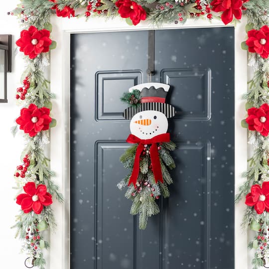 Glitzhome® 25" Greenery Snowman Door Hanger